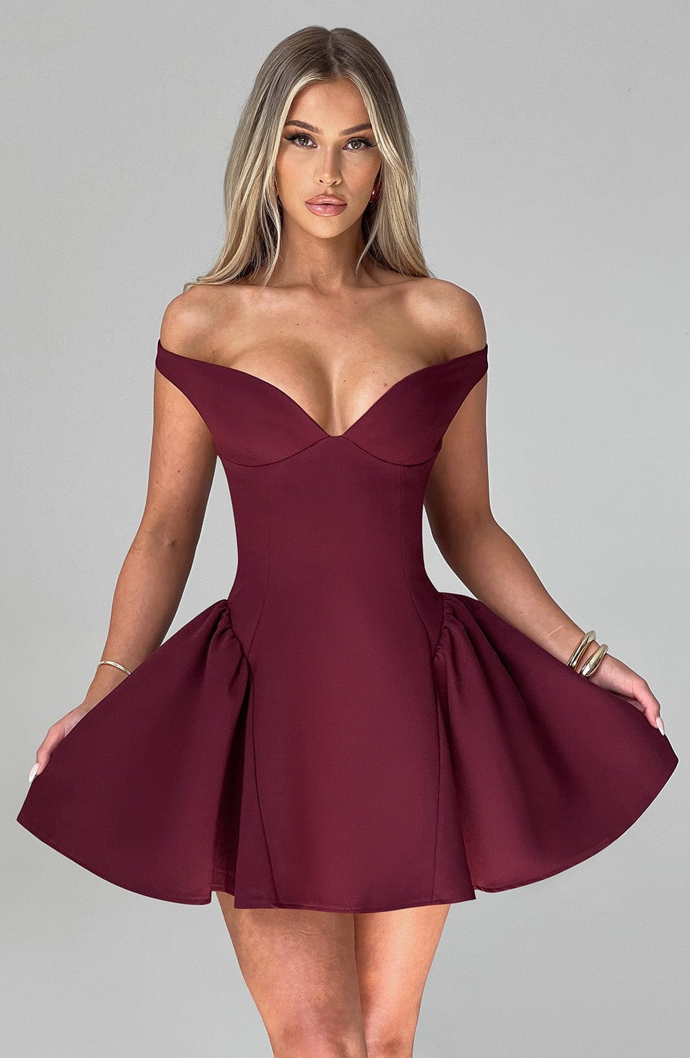 Off Shoulder Choker Neck Sweetheart Flared Skater Mini Dress 6