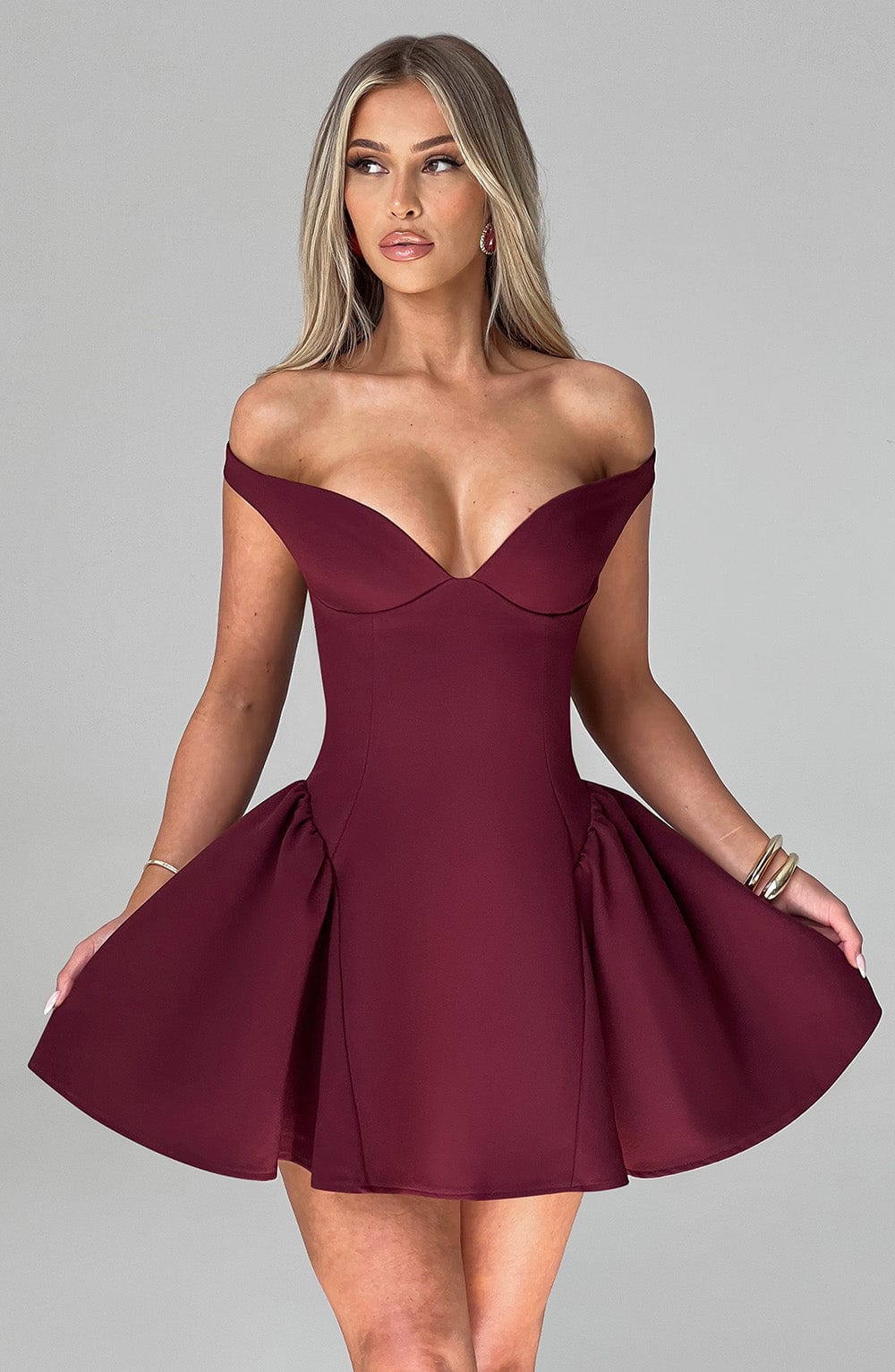 Off Shoulder Choker Neck Sweetheart Flared Skater Mini Dress 11