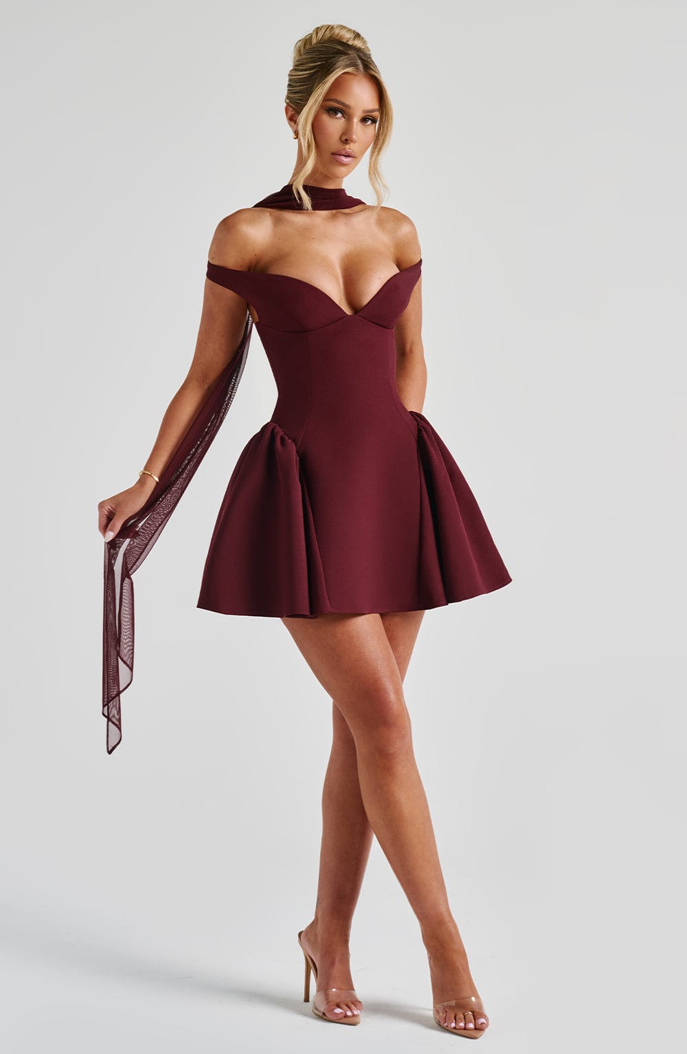 Off Shoulder Choker Neck Sweetheart Flared Skater Mini Dress 14