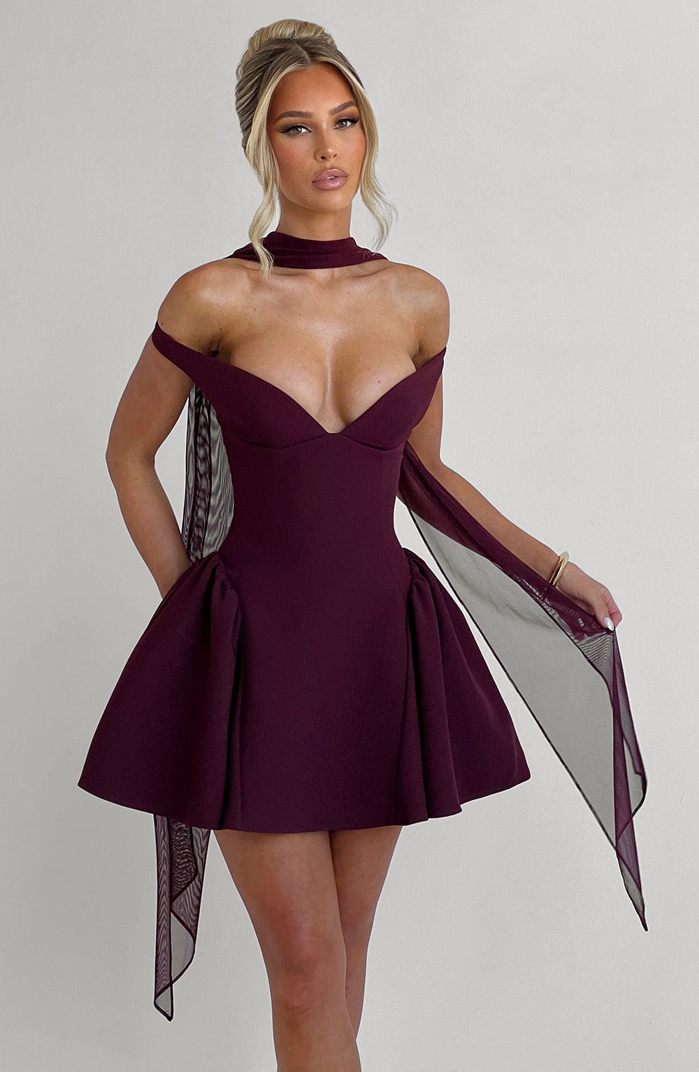 Off Shoulder Choker Neck Sweetheart Flared Skater Mini Dress 20