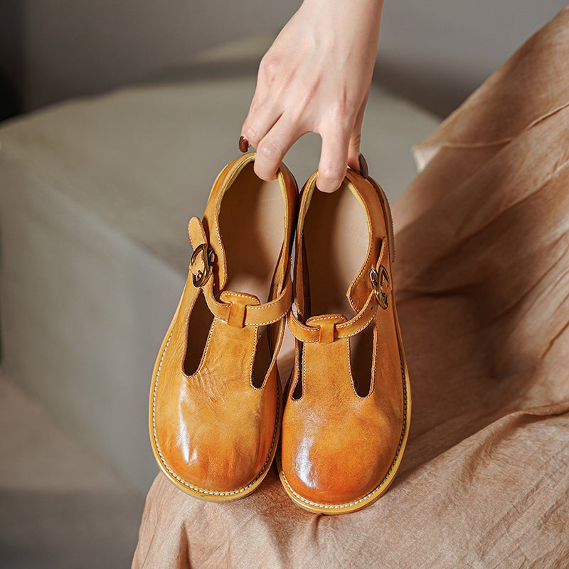 Round Toe T-Strap Buckle Flat Mary Janes