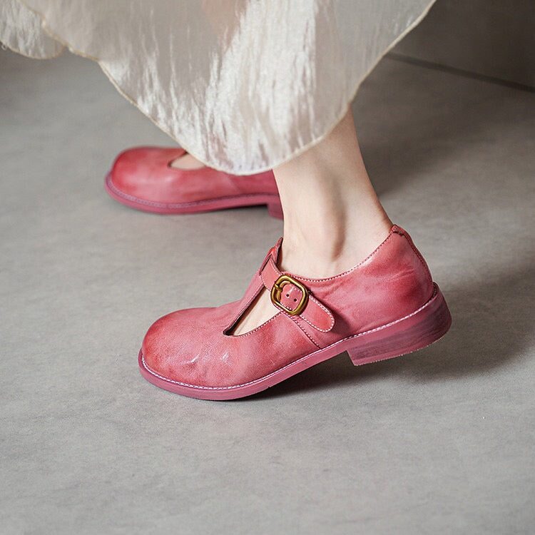 Round Toe T-Strap Buckle Flat Mary Janes