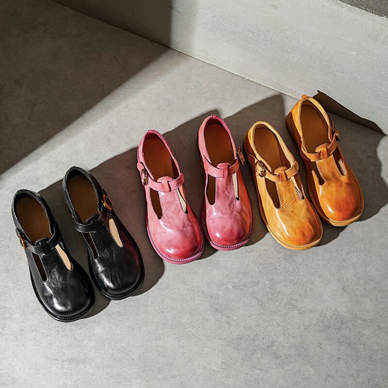 Round Toe T-Strap Buckle Flat Mary Janes