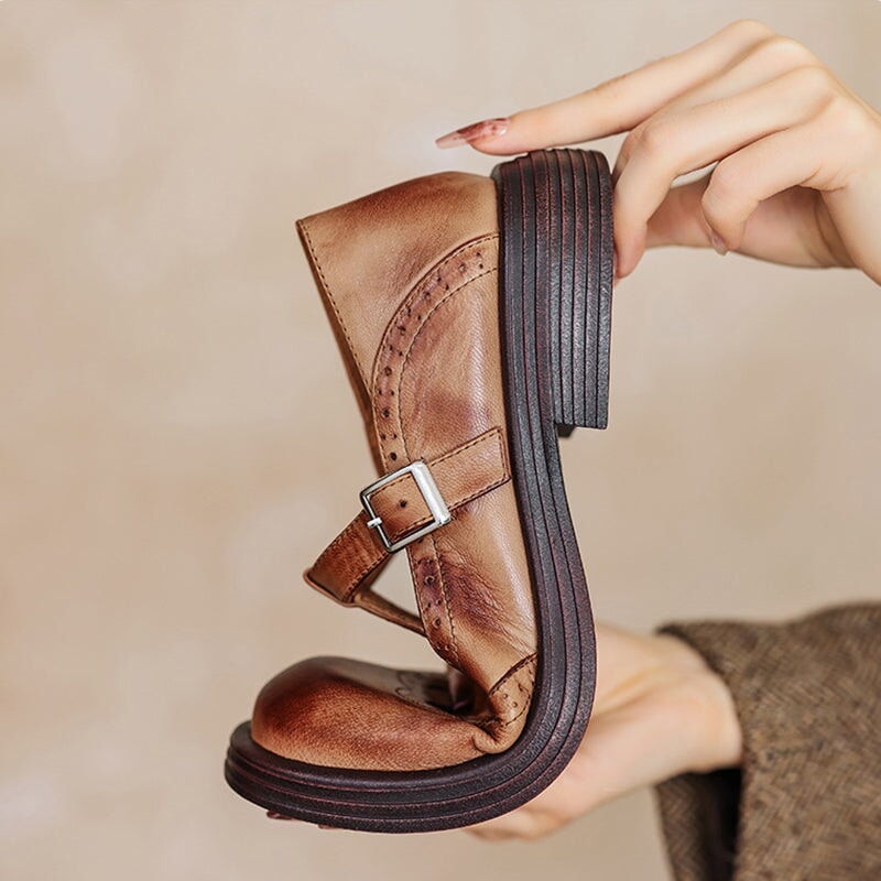 T-Bar Brogue Buckle Flat Mary Jane Shoes