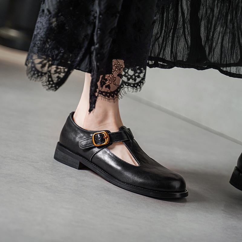 Round Toe T-Strap Buckle Flat Mary Janes