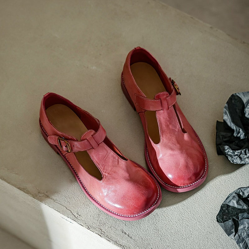Round Toe T-Strap Buckle Flat Mary Janes