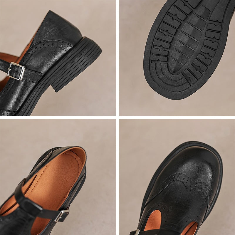 T-Strap Brogue Buckle Mary Jane Flats