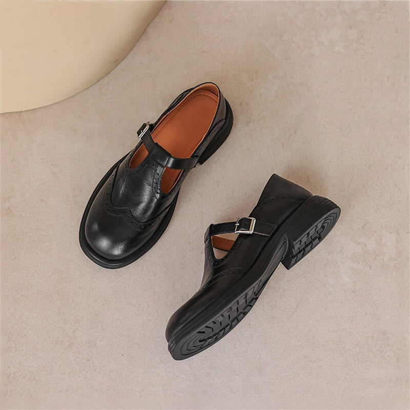T-Bar Brogue Buckle Flat Mary Jane Shoes
