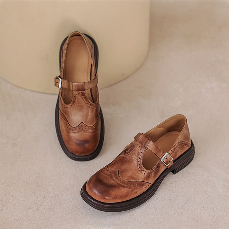 T-Bar Brogue Buckle Flat Mary Jane Shoes