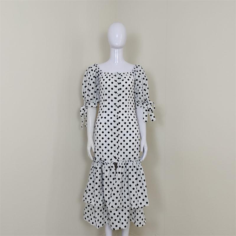 Matilda Ditsy Off Shoulder Layered Hem Midi Dress