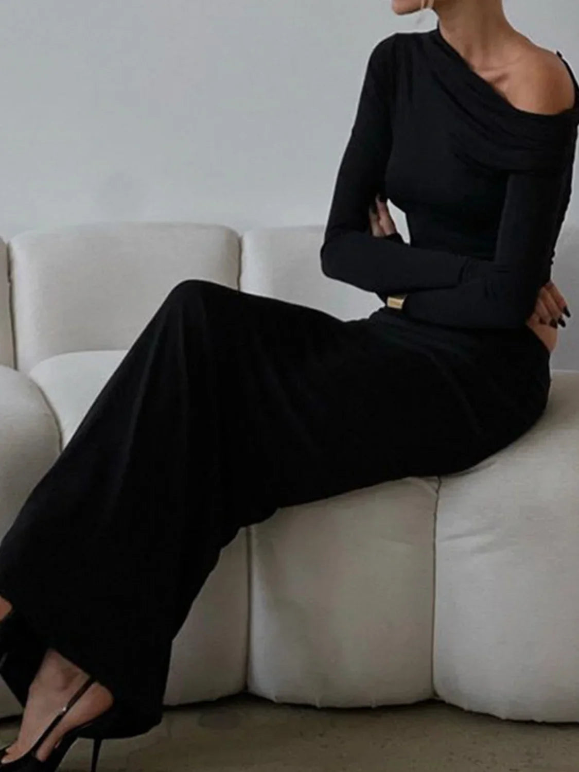 Matte Jersey One Shoulder Modern Off Maxi Skirt Set