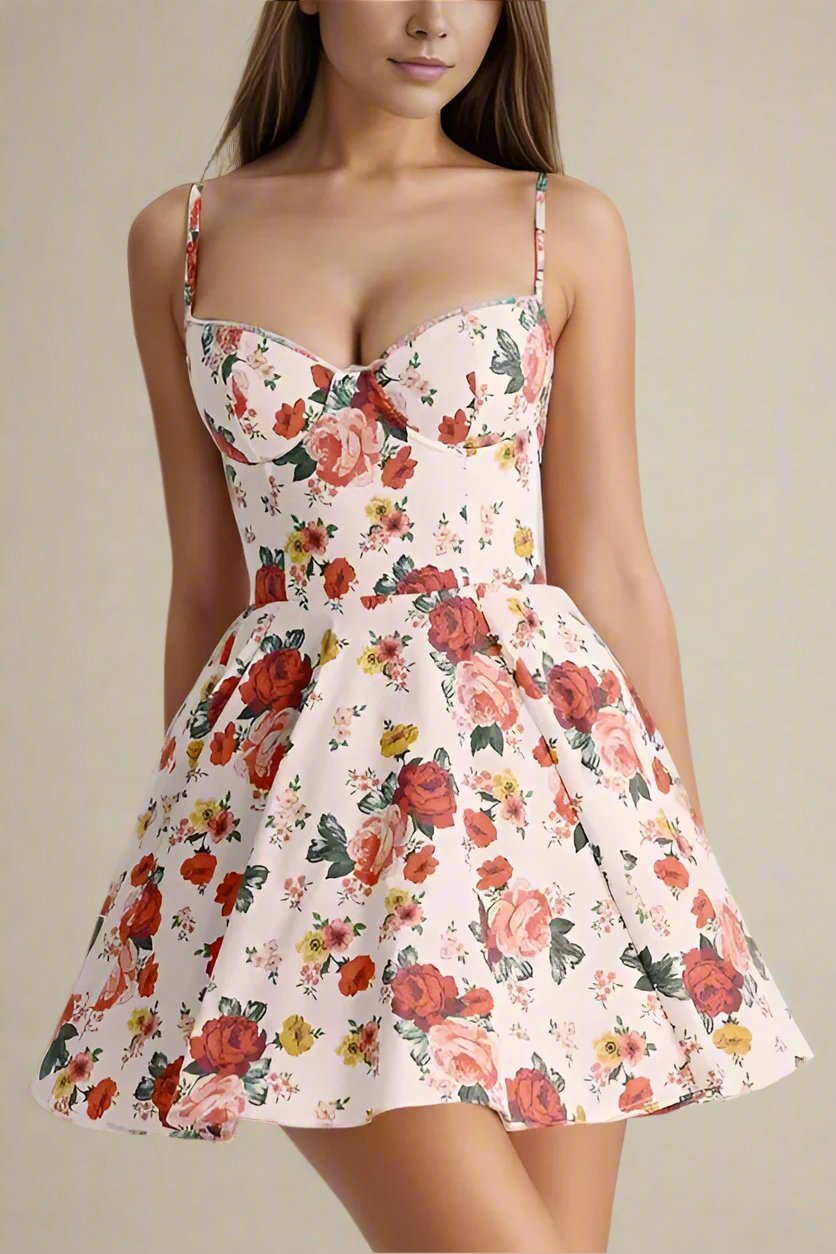 Floral Spaghetti Strap Corset Mini Dress