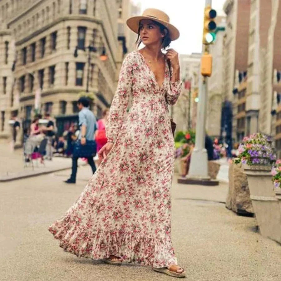Avalon Effortless Ibiza Style Maxi Floral Dress Boutique Collection