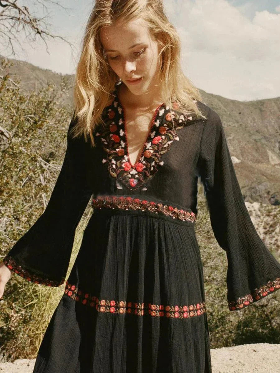 Carmen Timeless Black Boho Maxi Lace Dress Boutique Collection