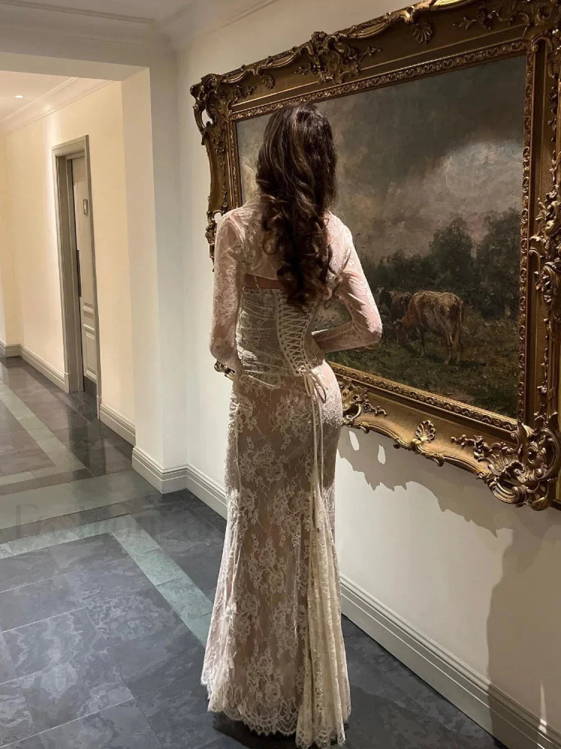 Maxi Women Clothing 2024 Lace Up White Wedding Events Elegant Lace Detachable Cape Party Dress