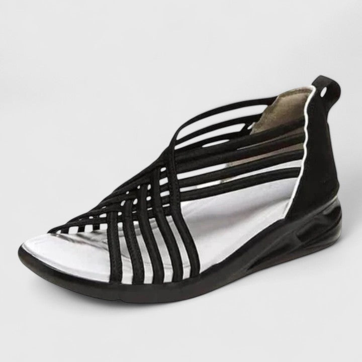 Open Toe Strappy Woven Zip Back Wedge Sandals