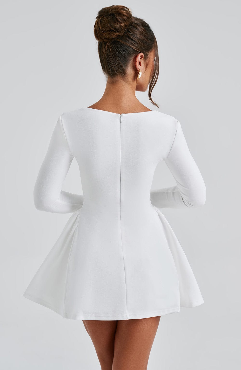 Sweetheart Neck Long Sleeve Knot Bust Flared Skater Mini Dress 3