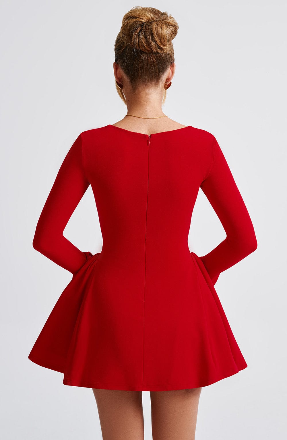Sweetheart Long Sleeve Bow Fit and Flare Mini Dress 4
