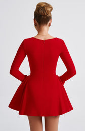 Sweetheart Long Sleeve Bow Fit and Flare Mini Dress 4