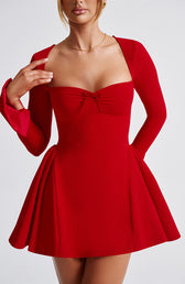 Sweetheart Long Sleeve Bow Fit and Flare Mini Dress 8