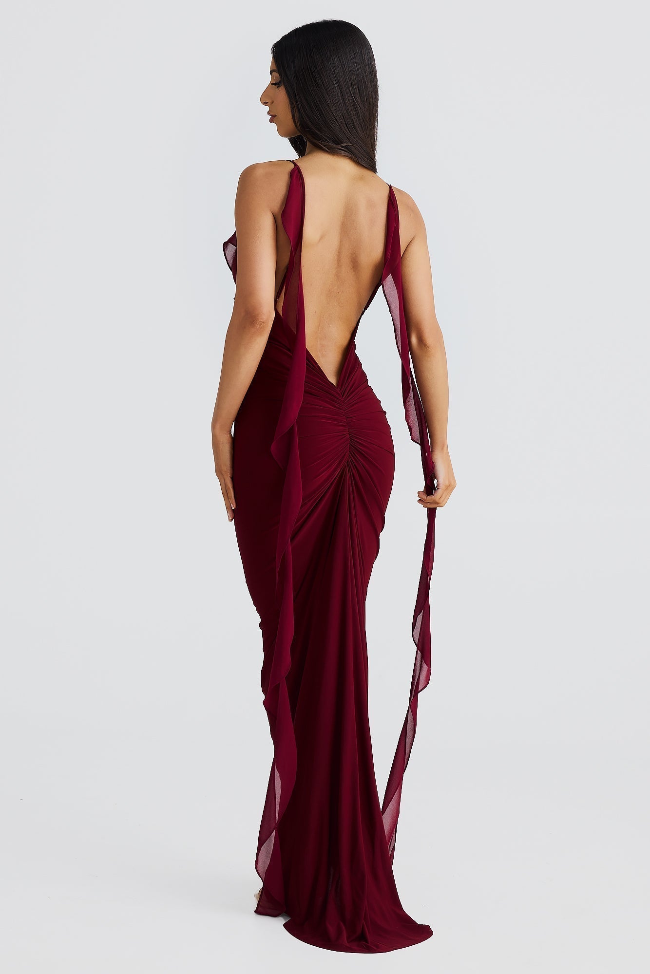 Deep V-Neck Spaghetti Strap Ruffle Mermaid Maxi Gown 9