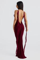 Deep V-Neck Spaghetti Strap Ruffle Mermaid Maxi Gown 9
