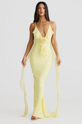 Deep V-Neck Spaghetti Strap Ruffle Mermaid Maxi Gown