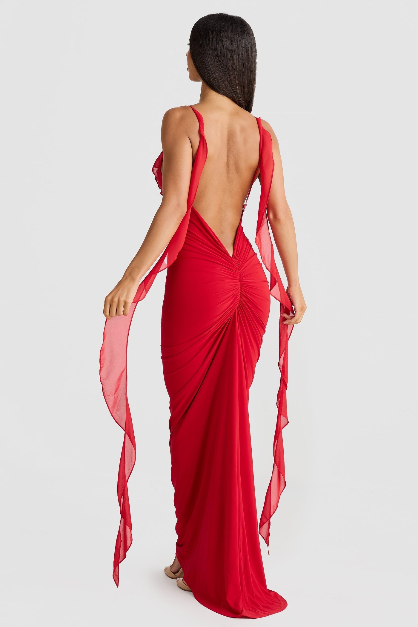 Deep V-Neck Spaghetti Strap Ruffle Mermaid Maxi Gown 5