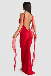Deep V-Neck Spaghetti Strap Ruffle Mermaid Maxi Gown 5