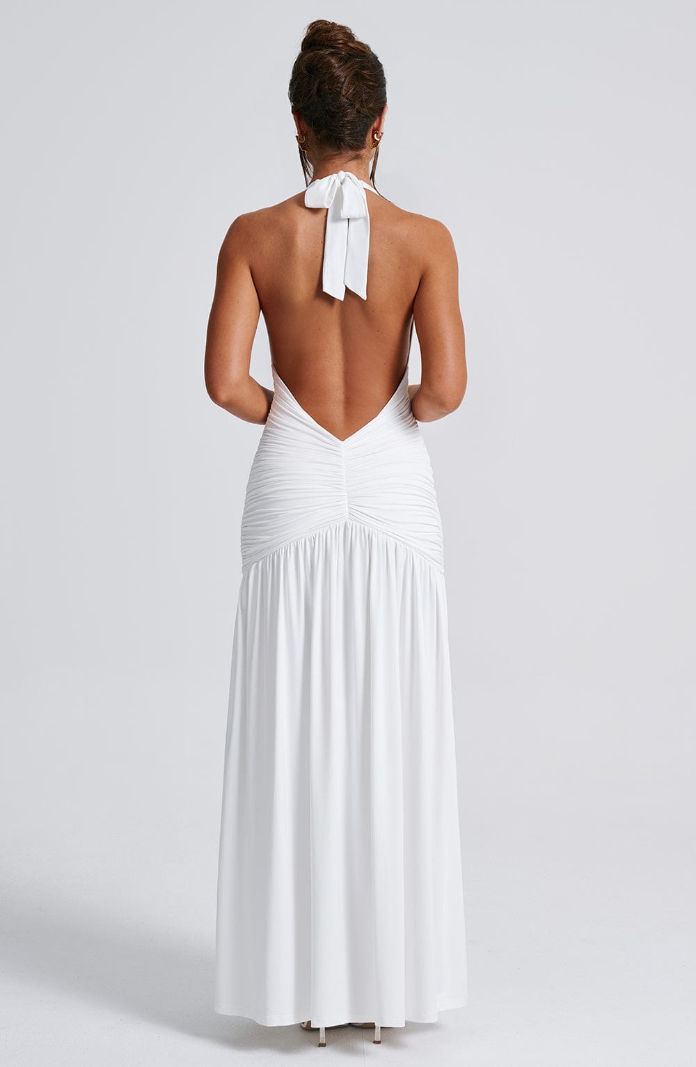 Halter Neck Deep V Ruched High Split Maxi Dress 9