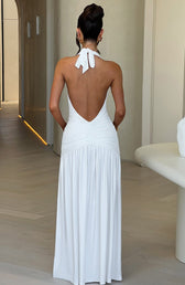 Halter Neck Deep V Ruched High Split Maxi Dress 3