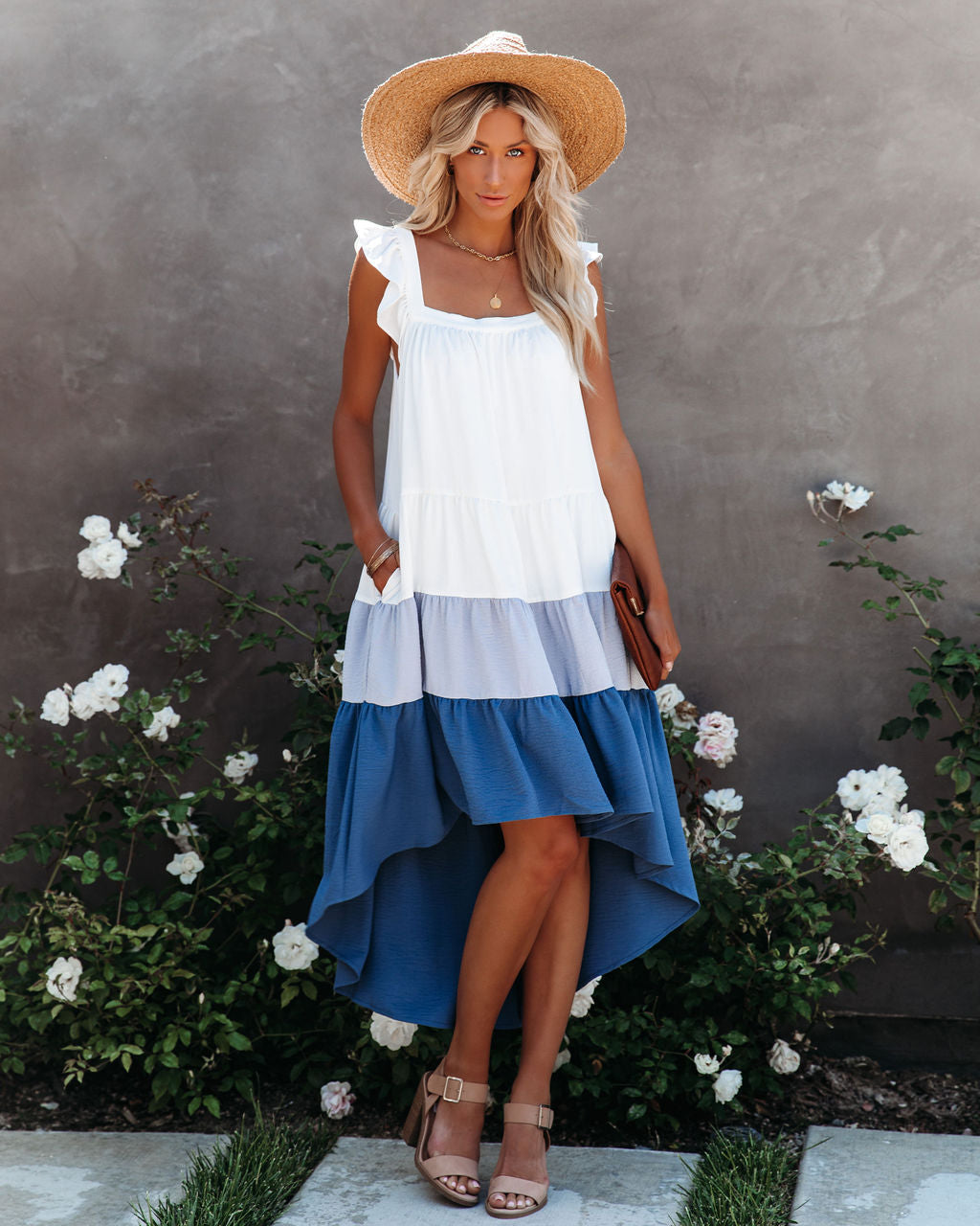 Melody Of Summer Pocketed High Low Tiered Midi Dress