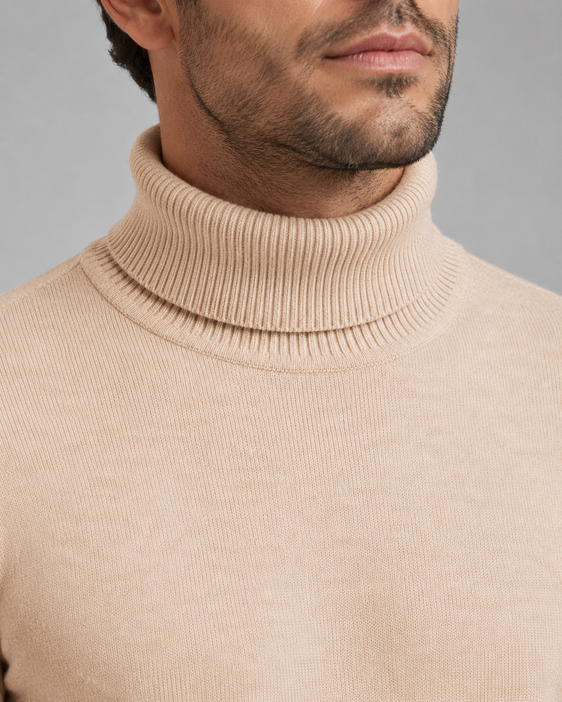 Men's Turtleneck Sweater Fine Knit Roll Neck