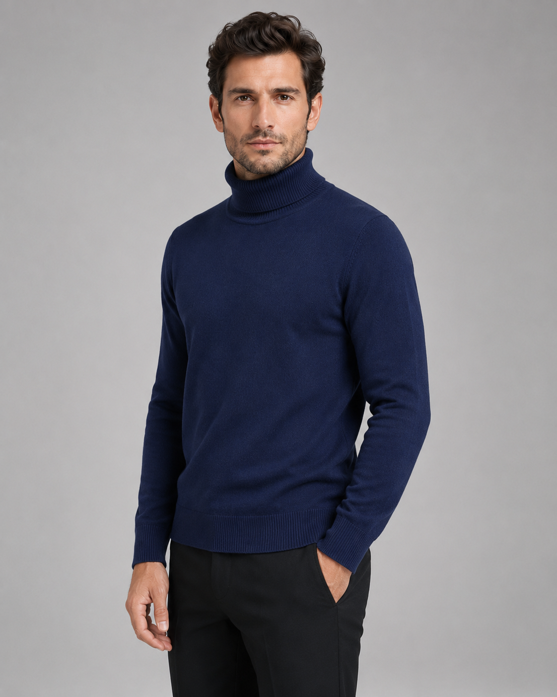 Men's Turtleneck Sweater Fine Knit Roll Neck