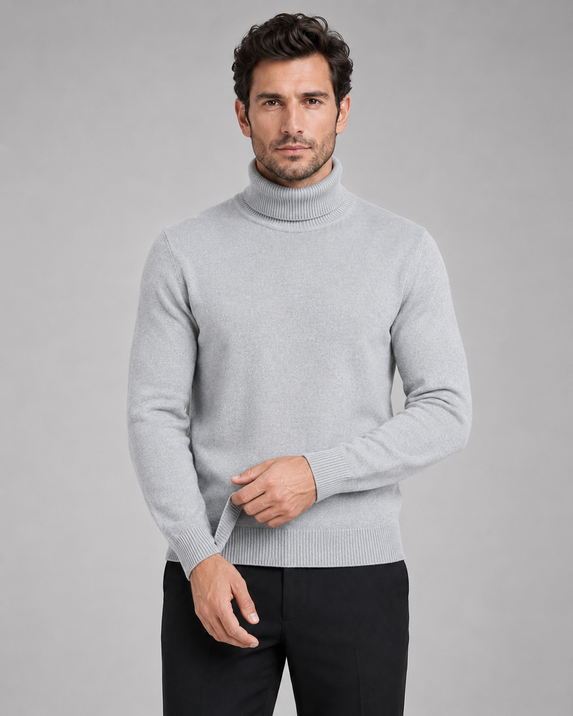 Men's Turtleneck Sweater Fine Knit Roll Neck