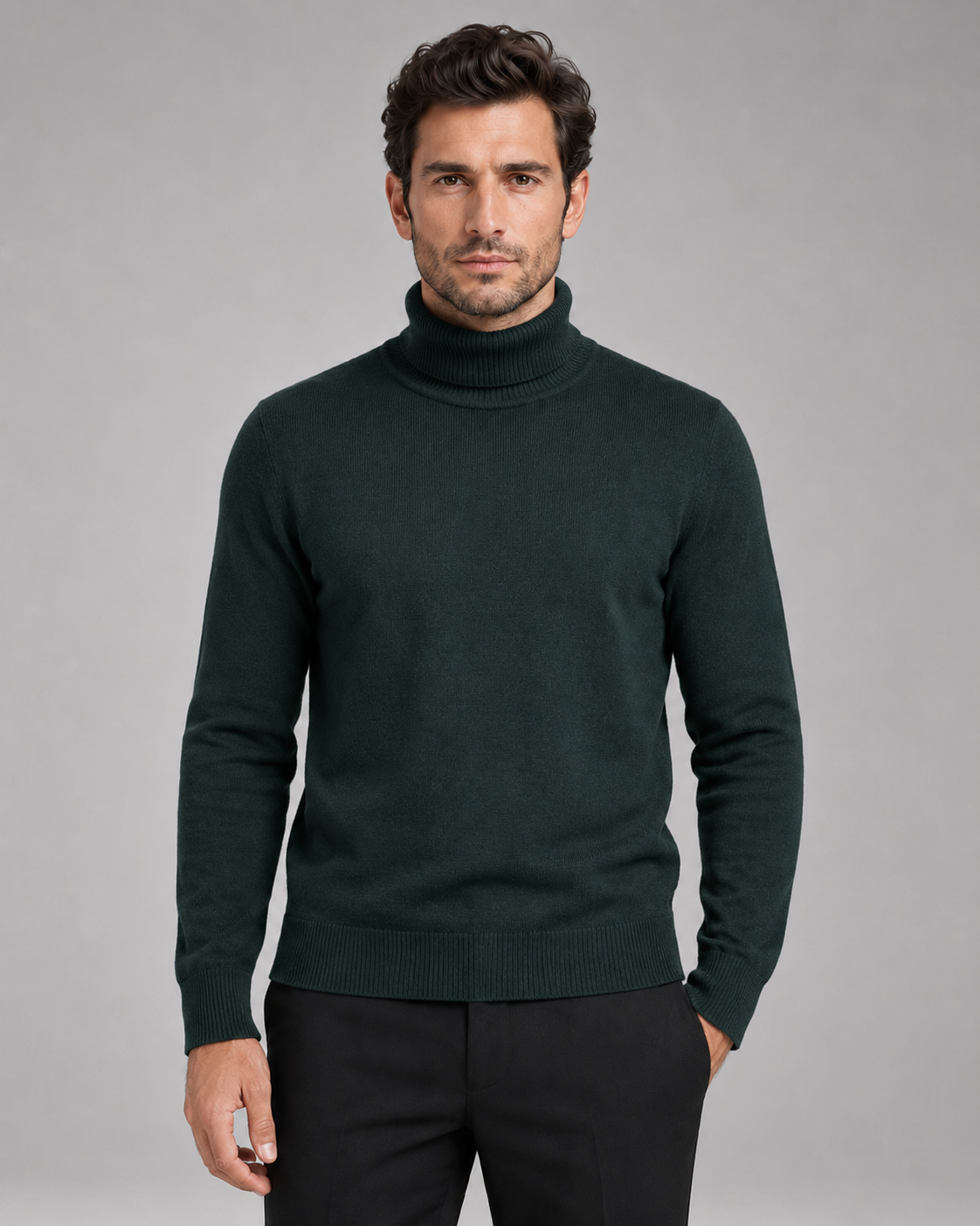 Men's Turtleneck Sweater Fine Knit Roll Neck