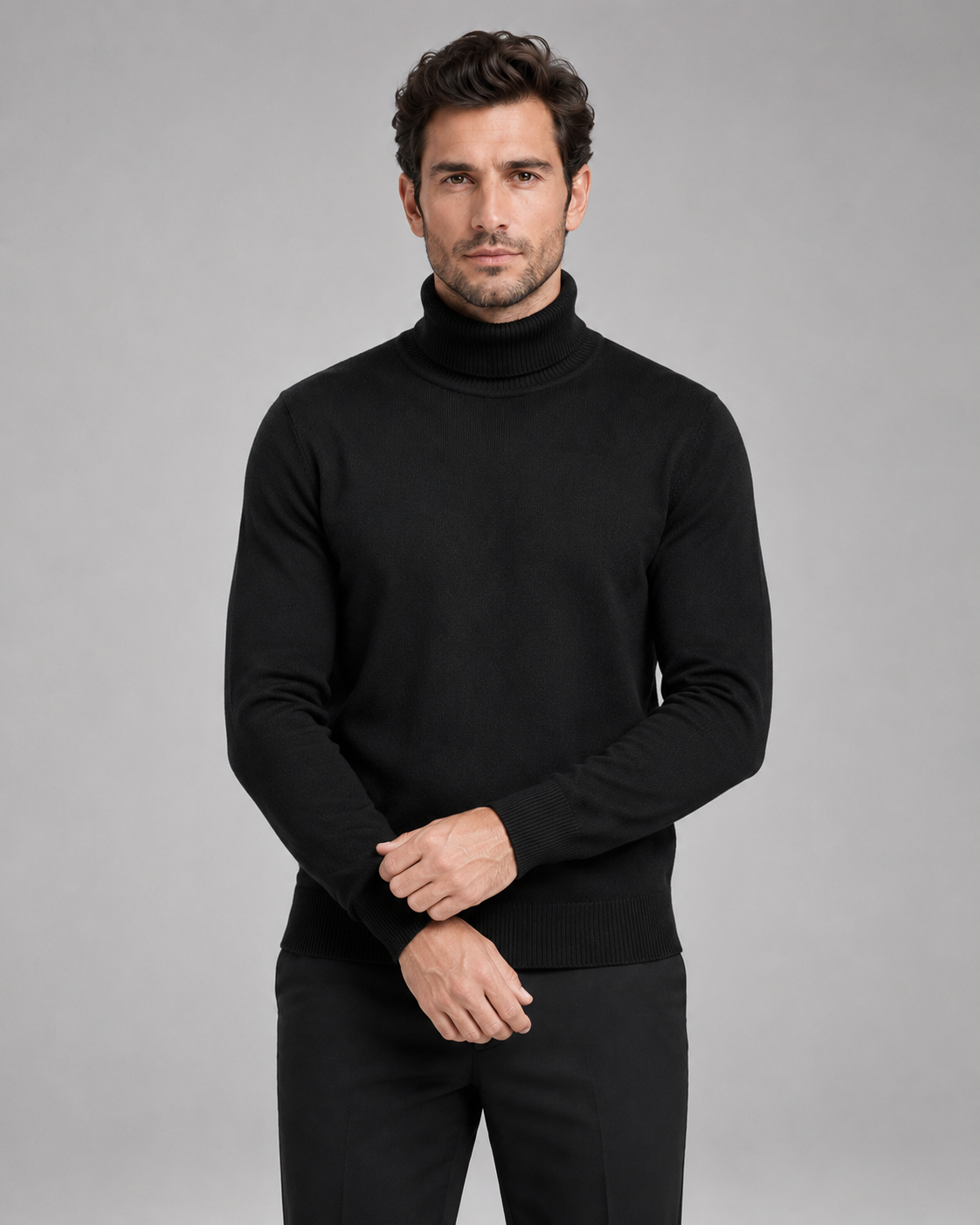 Men's Turtleneck Sweater Fine Knit Roll Neck