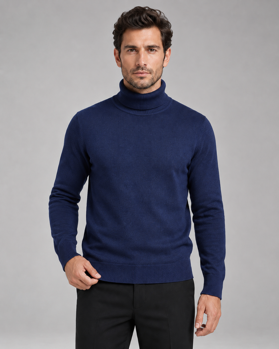 Men's Turtleneck Sweater Fine Knit Roll Neck