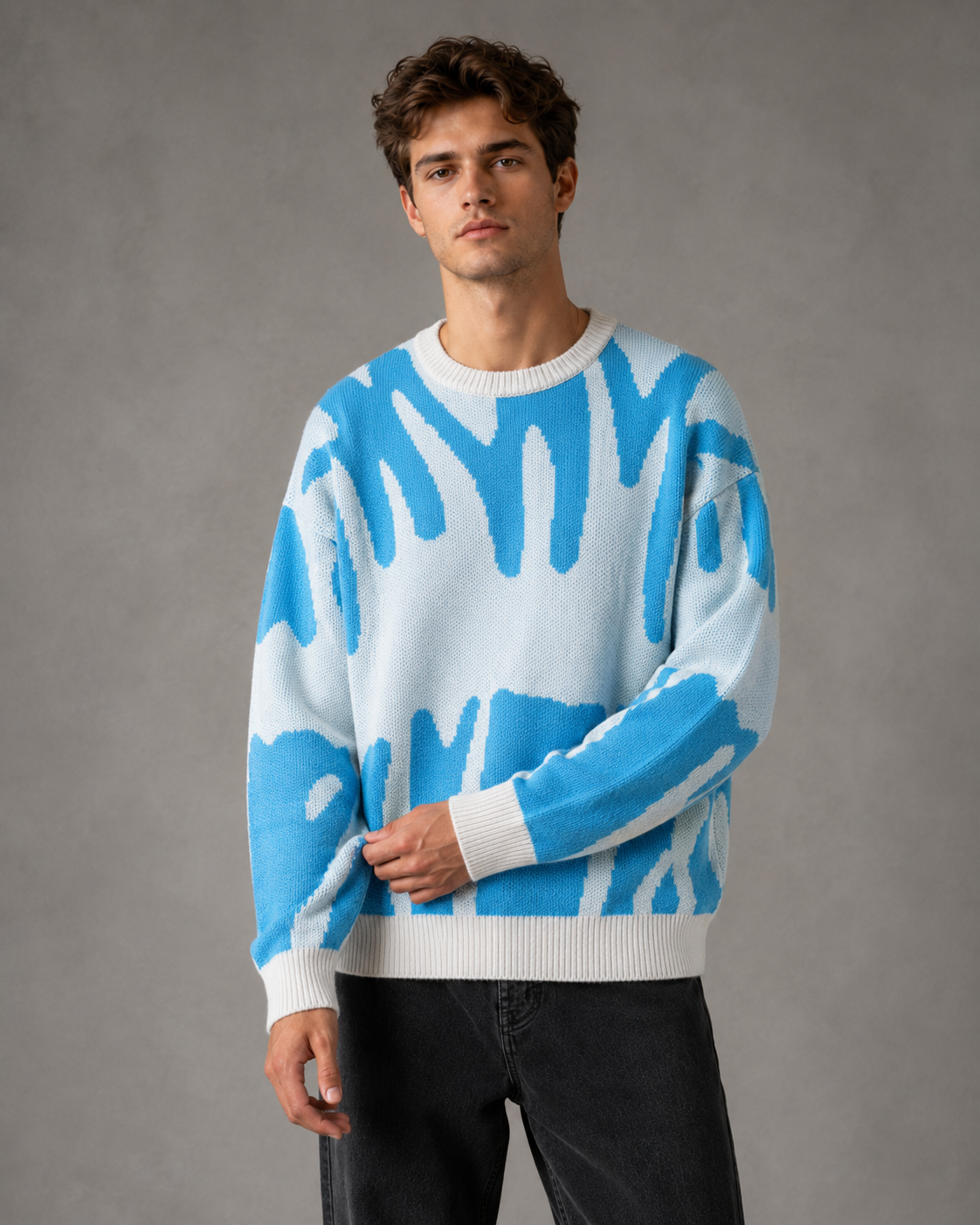 Men's Abstract Knit Sweater - Relaxed Streetwear Fit
