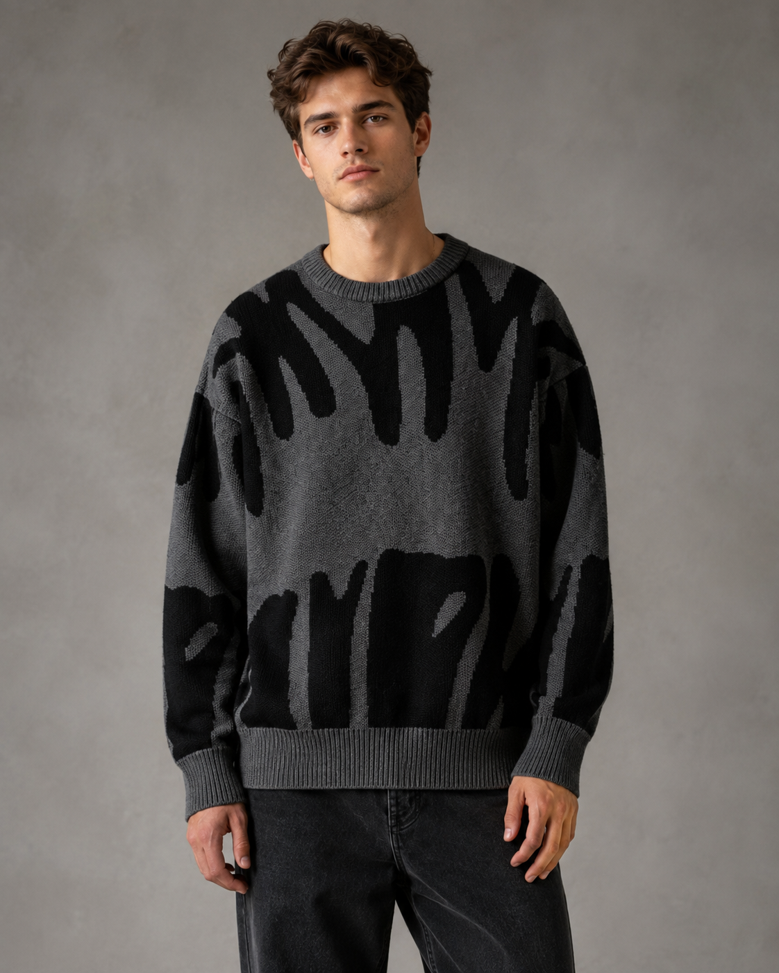 Men's Abstract Knit Sweater - Relaxed Streetwear Fit