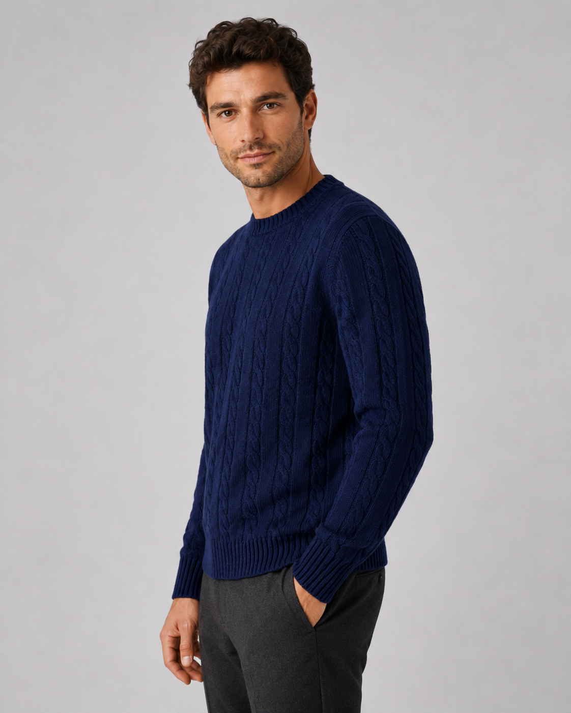 Men's Cable Knit Crew Neck Sweater