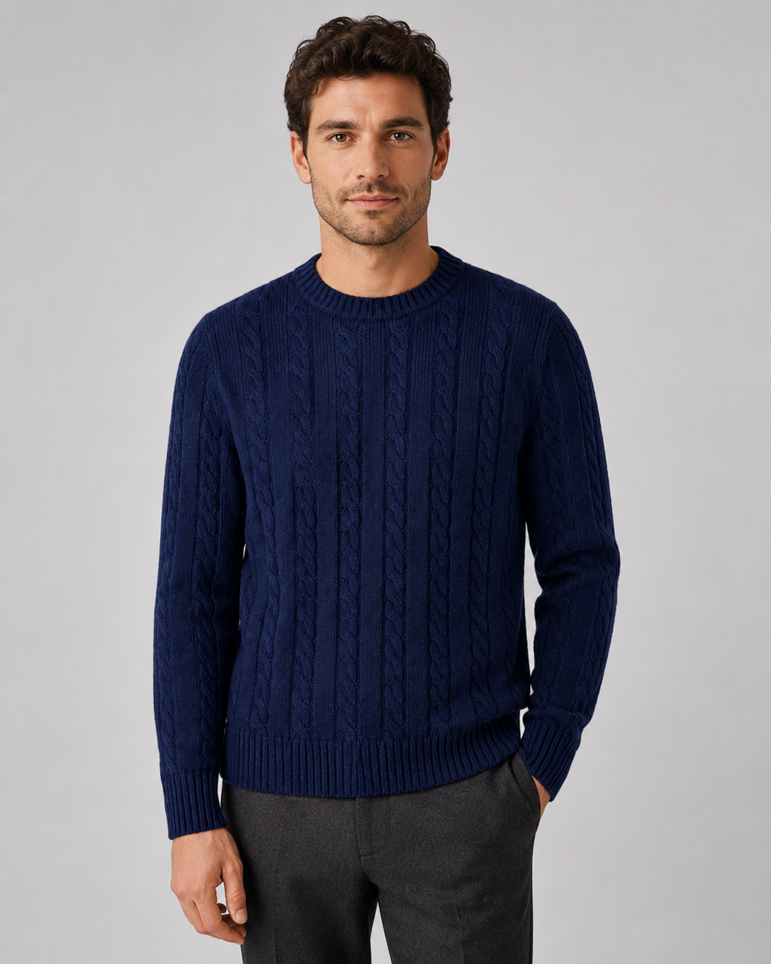Men's Cable Knit Crew Neck Sweater