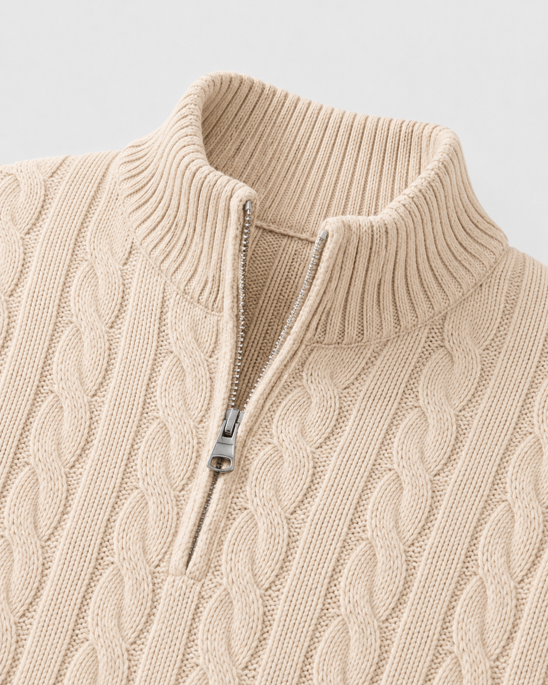 Men's Cable Knit Quarter-Zip Mock Neck Sweater