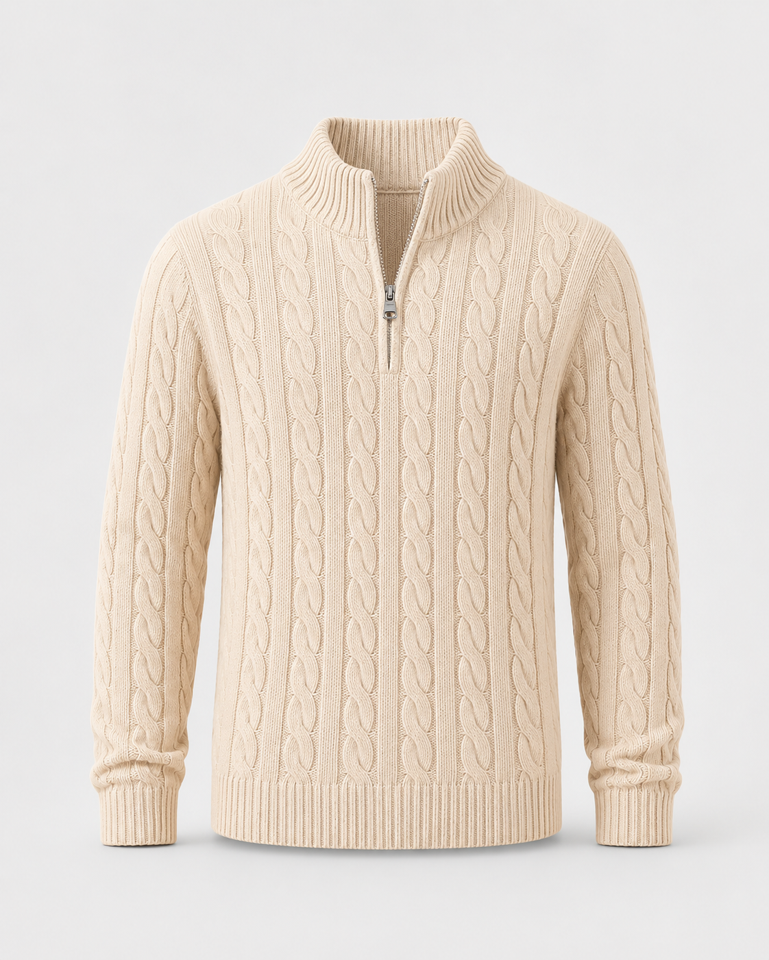 Men's Cable Knit Quarter-Zip Mock Neck Sweater