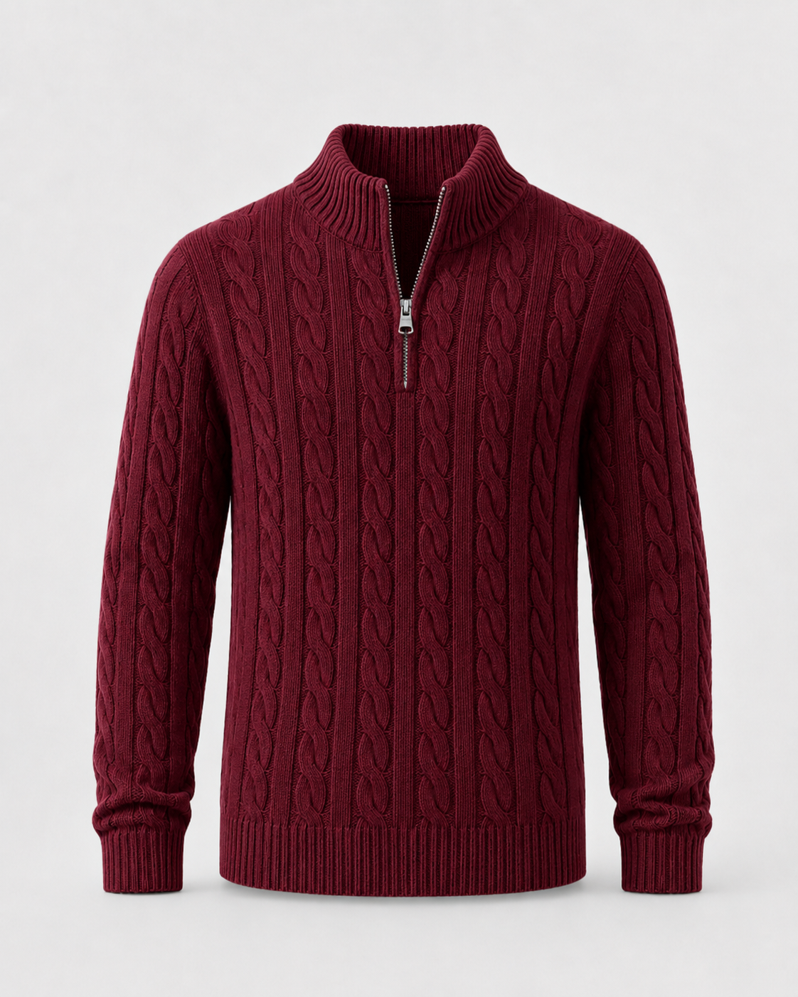 Men's Cable Knit Quarter-Zip Mock Neck Sweater
