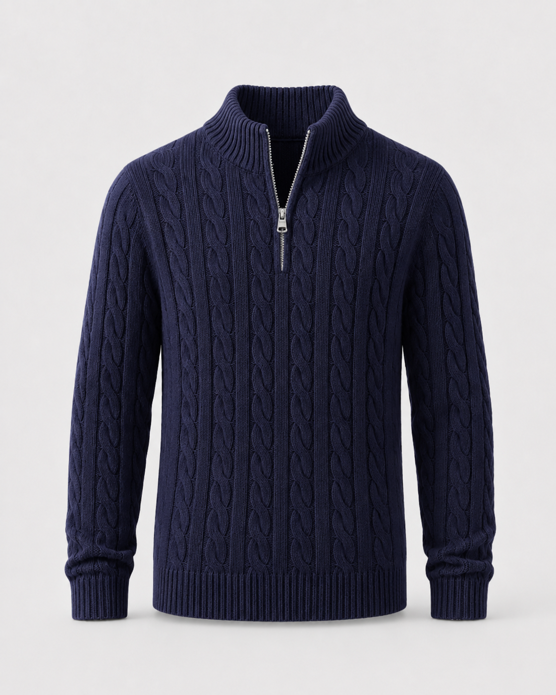 Men's Cable Knit Quarter-Zip Mock Neck Sweater