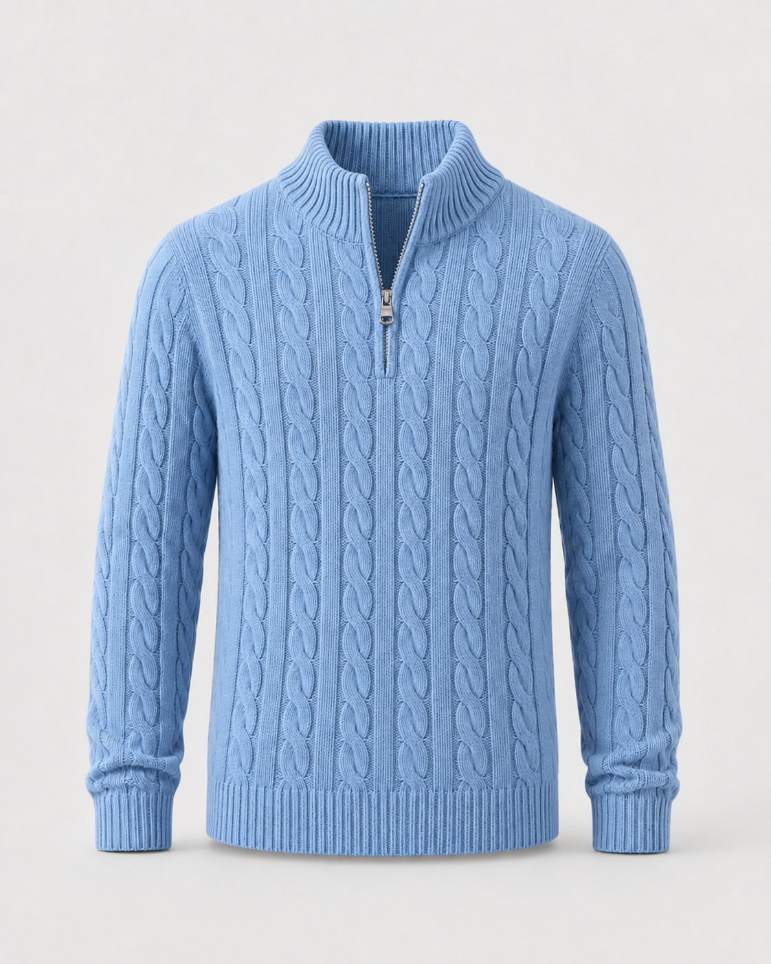 Men's Cable Knit Quarter-Zip Mock Neck Sweater