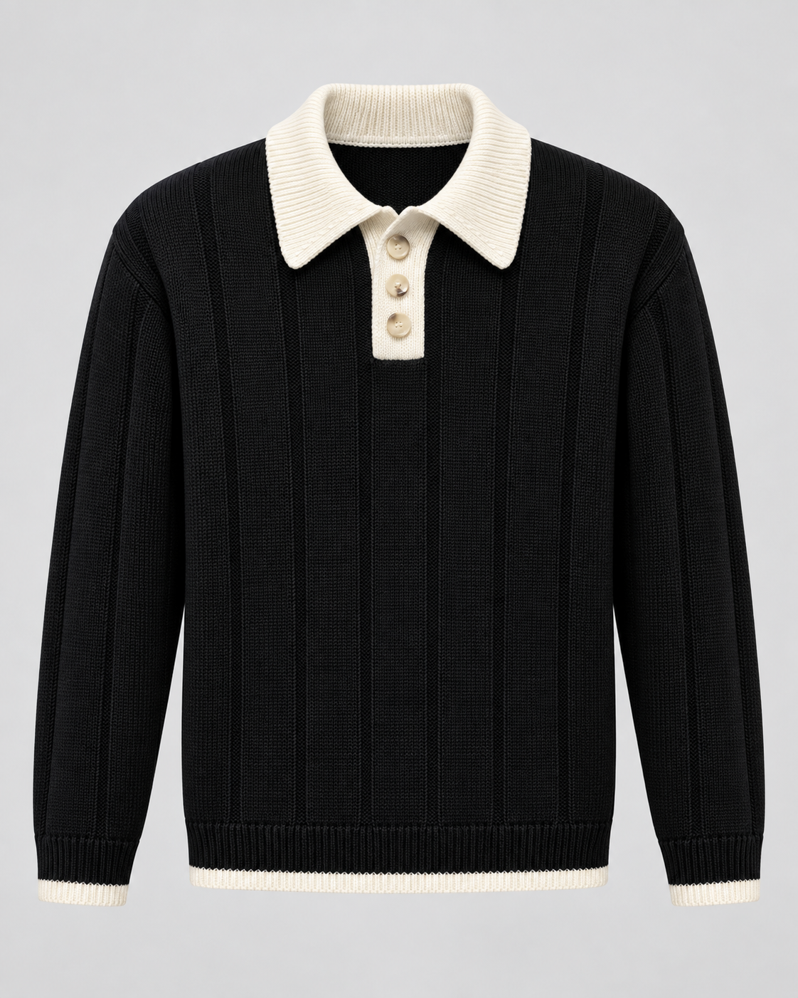 Men's Contrast Collar Polo Sweater - Ribbed Knit Regular Fit