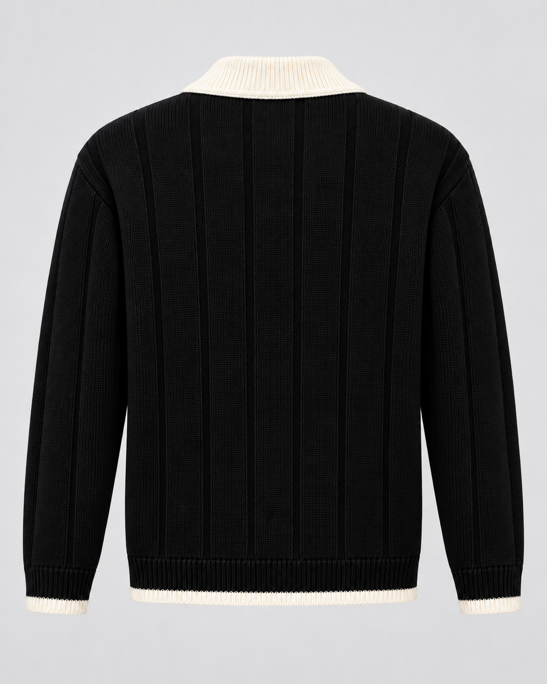 Men's Contrast Collar Polo Sweater - Ribbed Knit Regular Fit