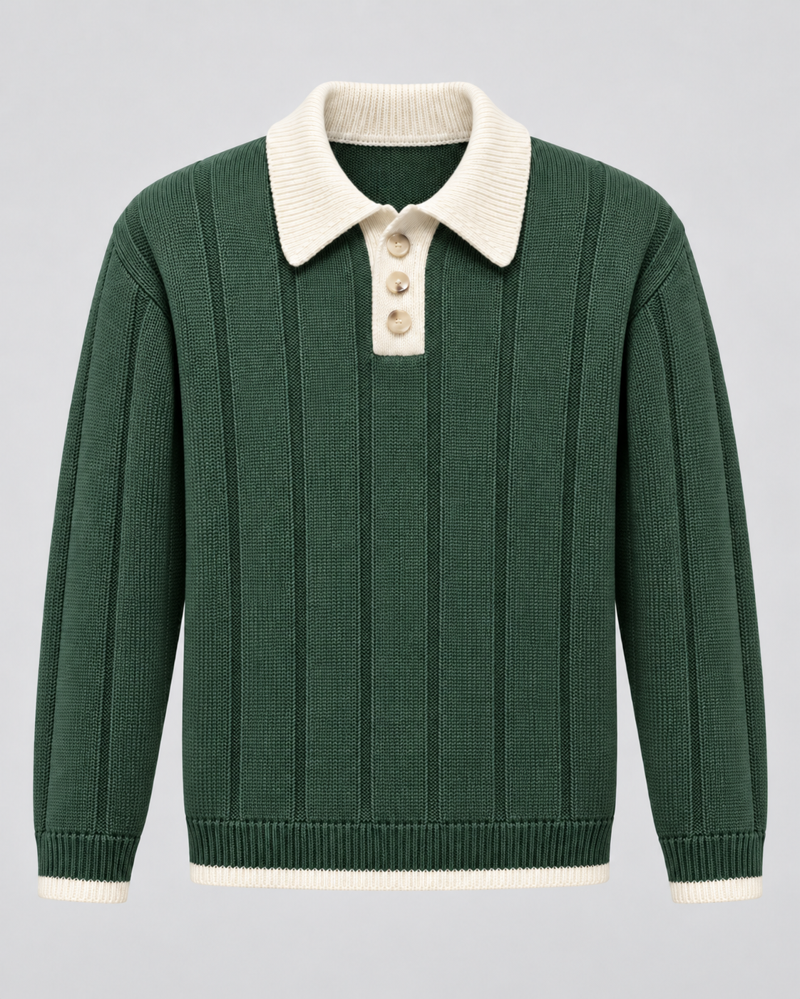 Men's Contrast Collar Polo Sweater - Ribbed Knit Regular Fit